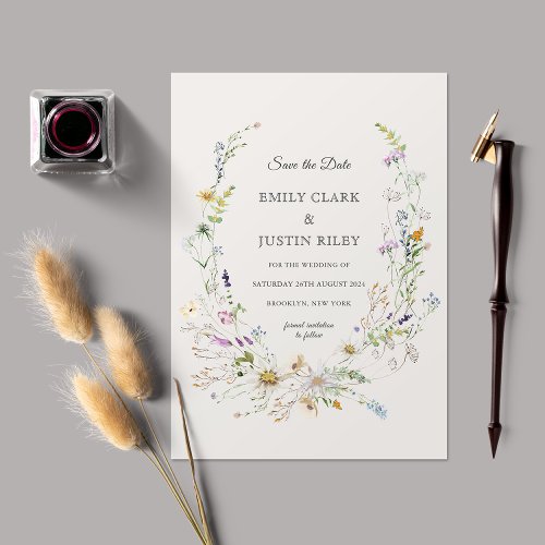 Elegant Wildflower Beige Save the Date Wedding Invitation