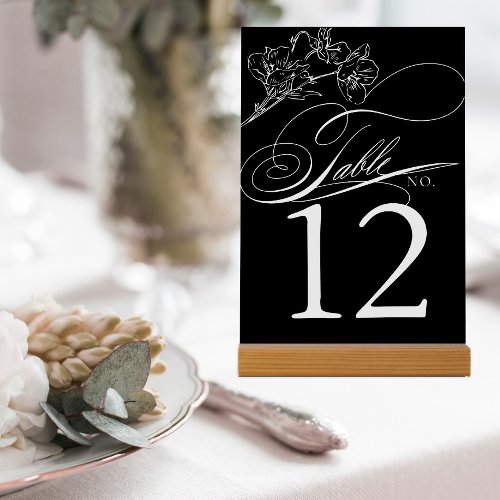 Elegant Wildflower Black and White Wedding Table Number