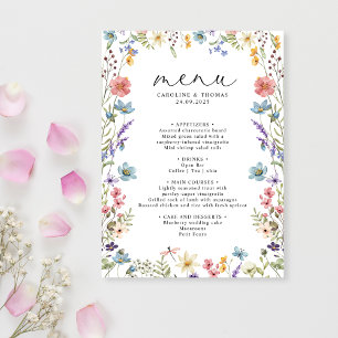 Elegant Wildflower Bloom Romantic Script Wedding Menu