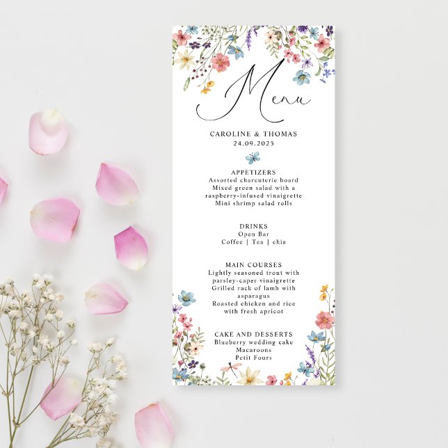 Elegant Wildflower Bloom Script Wedding Menu (Creator Uploaded)