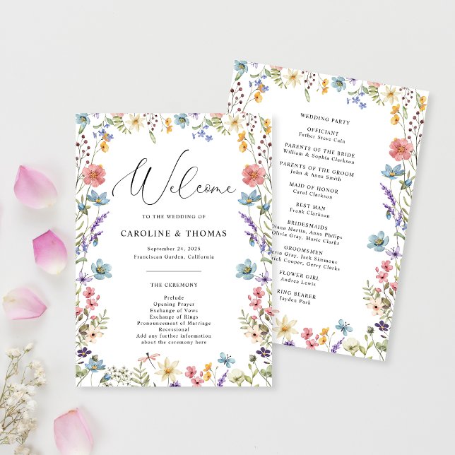 Elegant Wildflower Bloom Script Wedding Program (Creator Uploaded)