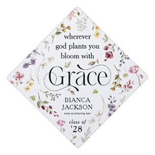 Elegant Wildflower 'Bloom with Grace' Graduate Graduation Cap Topper