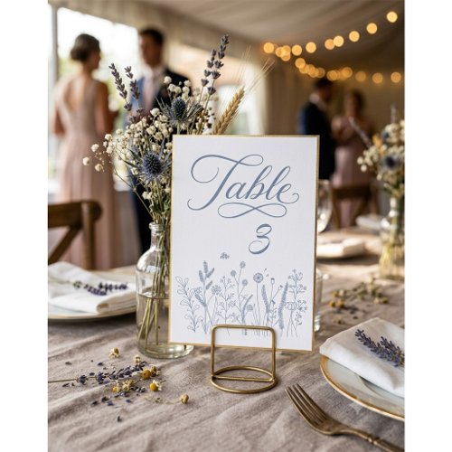 Elegant Wildflower Blue Handwritten Table Number