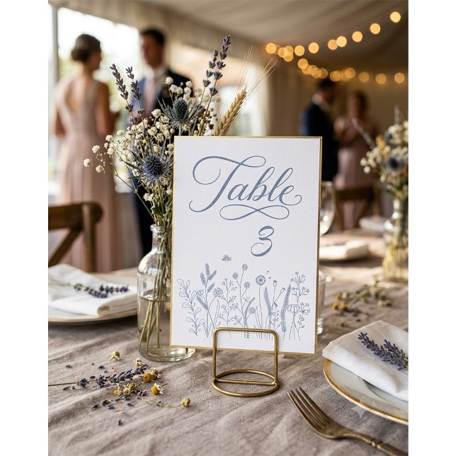 Elegant Wildflower Blue Handwritten Table Number  (Creator Uploaded)