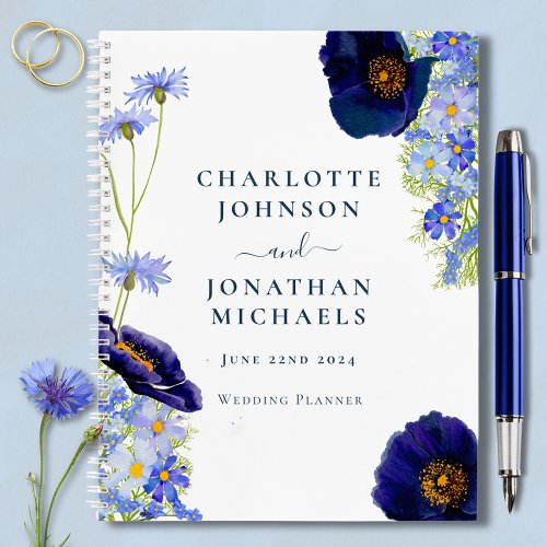 Elegant Wildflower Blue Wedding Planner Notebook