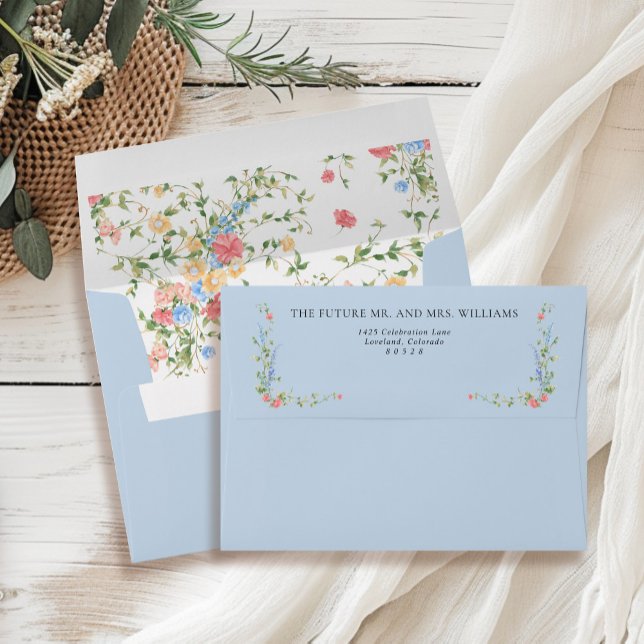 Elegant Wildflower Blue Wedding Return Address Envelope (Creator Uploaded)