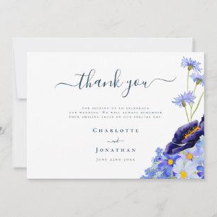 Elegant Wildflower Blue Wedding Thank You Card