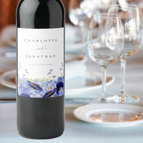 Elegant Wildflower Blue Wine Label