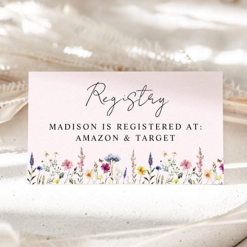 Elegant Wildflower Blush Pink Baby Shower Registry Enclosure Card