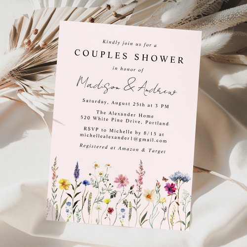 Elegant Wildflower Blush Pink Couples Shower Invitation