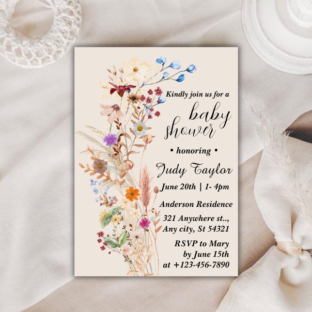 Elegant Wildflower Boho Baby Shower Invitation (Creator Uploaded)