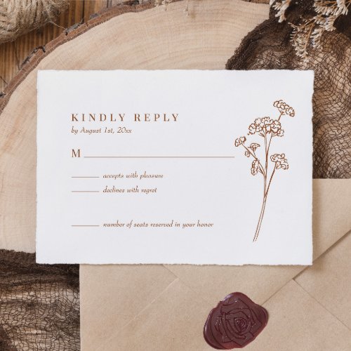 Elegant Wildflower Boho Burnt Orange Wedding RSVP Card