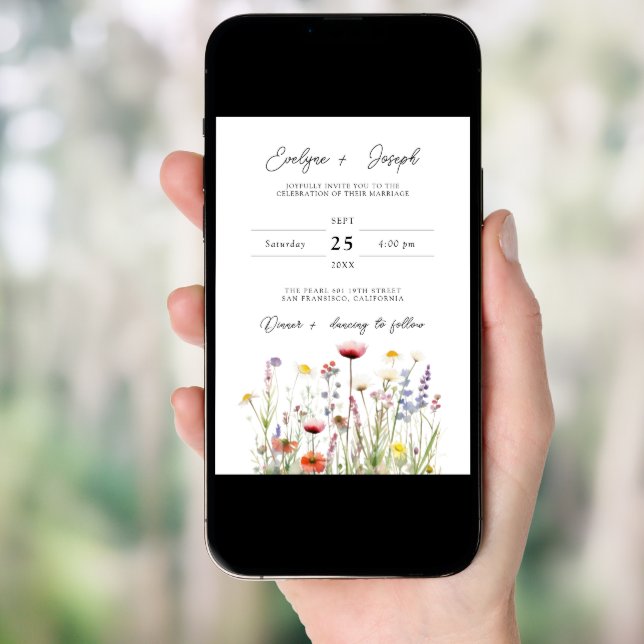 Elegant Wildflower Boho Chic Floral Garden Wedding Invitation (Front Digital)