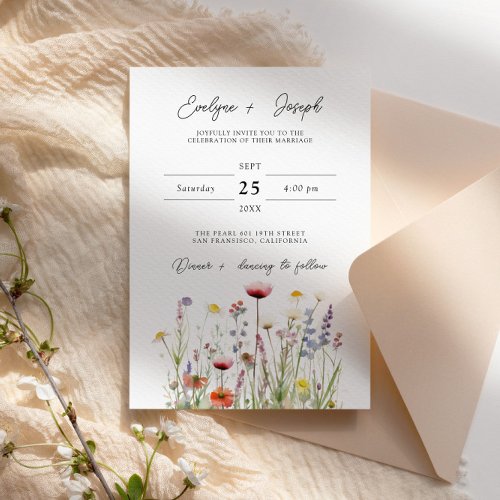 Elegant Wildflower Boho Chic Floral Garden Wedding Invitation