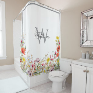 Elegant Wildflower Boho Custom Monogram Name Shower Curtain