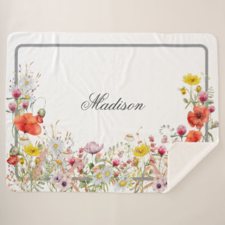 Elegant Wildflower Boho Custom Name Sherpa Blanket