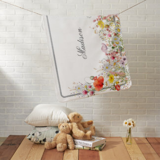 Elegant Wildflower Boho Custom Script Names Baby Blanket