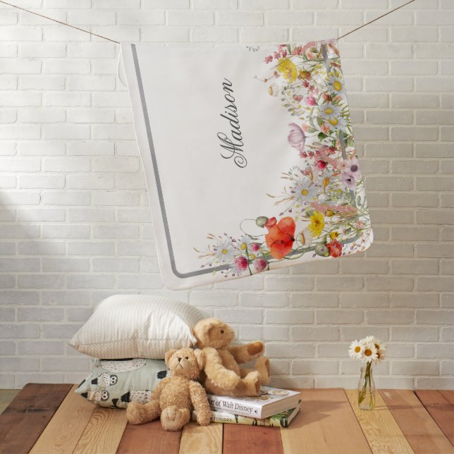 Elegant Wildflower Boho Custom Script Names Baby Blanket (In Situ)