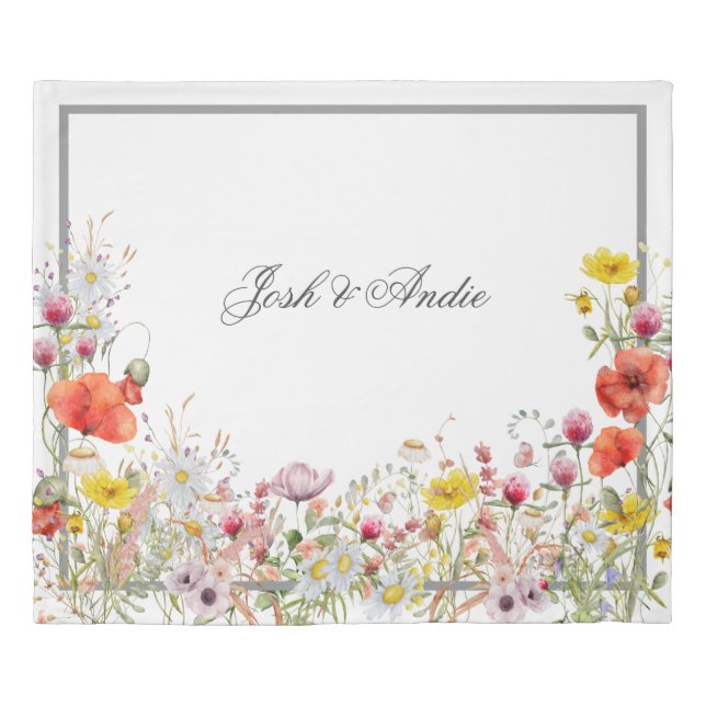Elegant Wildflower Boho Custom Script Names King Duvet Cover (Front)