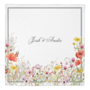 Elegant Wildflower Boho Custom Script Names Queen Duvet Cover