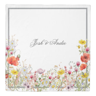 Elegant Wildflower Boho Custom Script Names Queen Duvet Cover