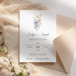Elegant Wildflower Boho Floral Bouquet Wedding Invitation