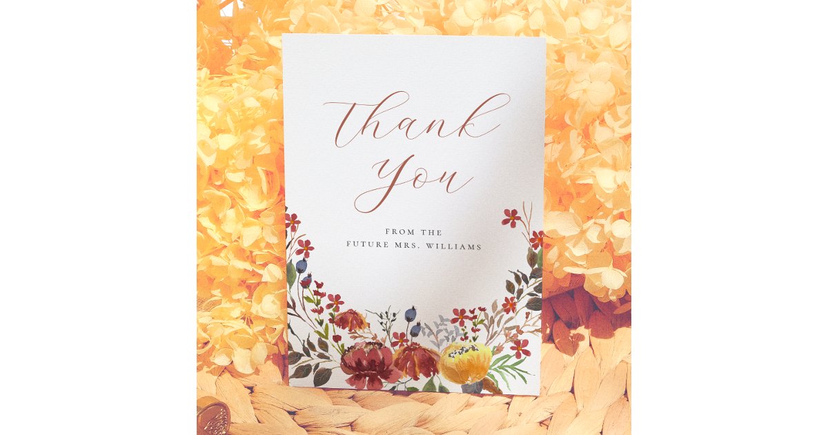 Elegant Wildflower Boho Floral Bridal Shower Thank You Card | Zazzle
