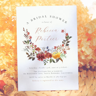 Elegant Wildflower Boho Floral Fall Bridal Shower Invitation
