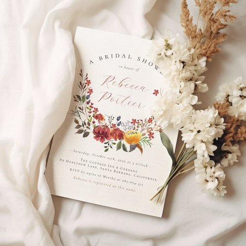 Elegant Wildflower Boho Floral Fall Bridal Shower Invitation