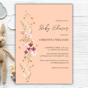 Elegant Wildflower Boho Peach Baby Shower Invitation