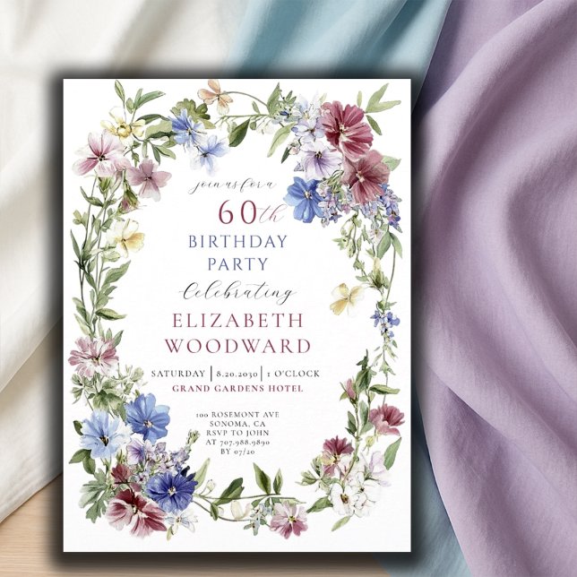 Elegant Wildflower Boho Watercolor 50th Birthday  Invitation (Creator Uploaded)