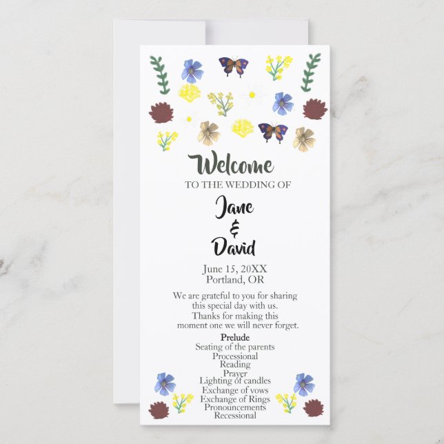 Elegant Wildflower Boho White Wedding Program (Front)