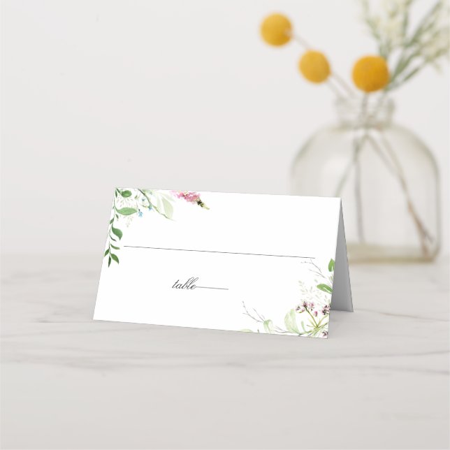 Elegant Wildflower Botanical Floral Wedding Place Card (Front)
