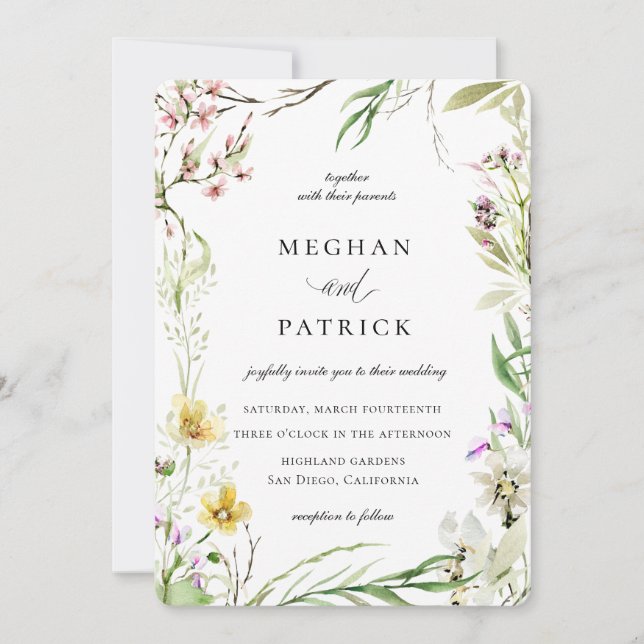 Elegant Wildflower Botanical Frame Wedding Invitation (Front)
