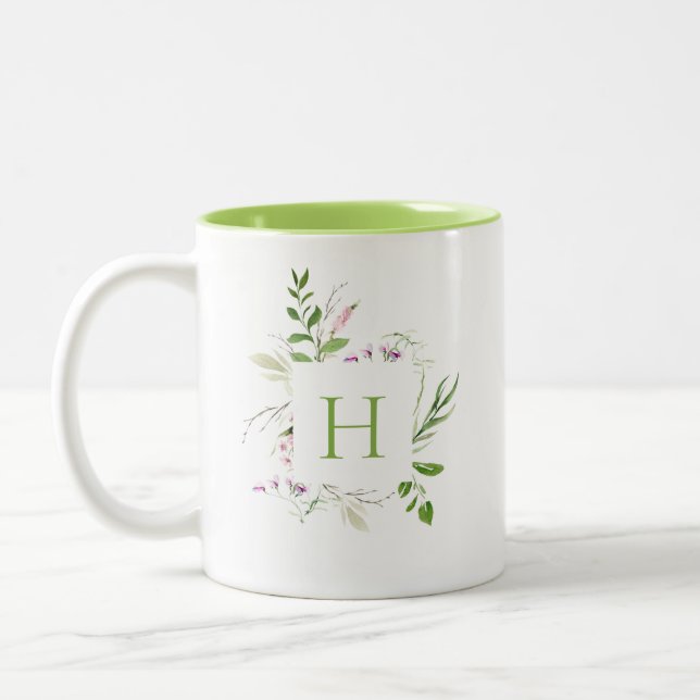 Elegant Wildflower Botanical Monogram Two-Tone Coffee Mug (Left)