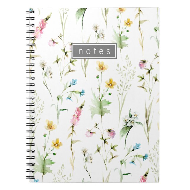 Elegant Wildflower Botanical Pattern Notebook (Front)