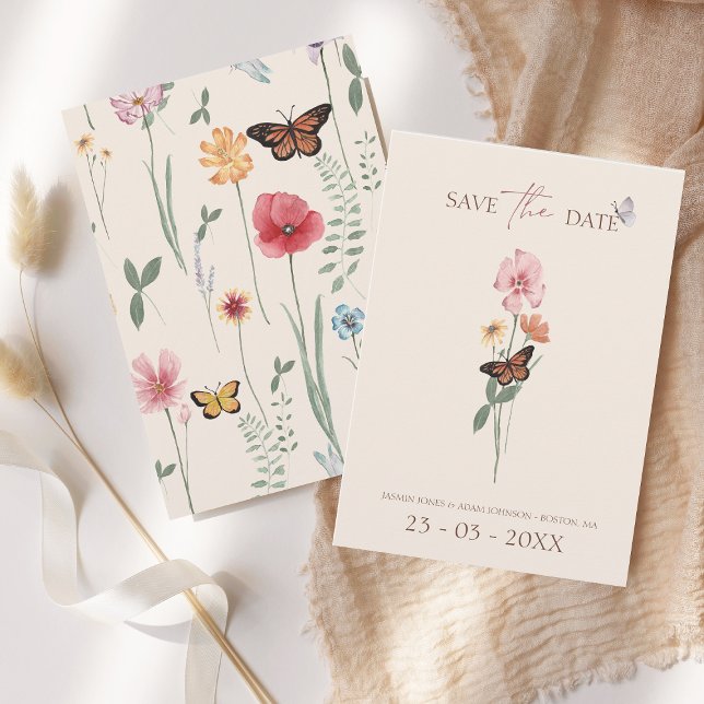 Elegant Wildflower Botanical Save the Date Card (Simple Colorful Wildflower Floral Wedding Save the Date)
