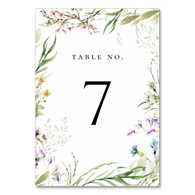 Elegant Wildflower Botanical Table Number | Zazzle