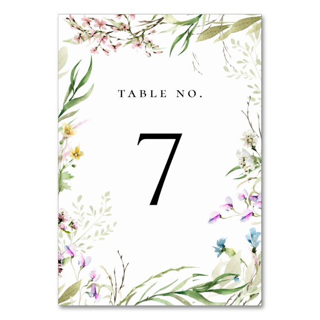 Elegant Wildflower Botanical Table Number (Front)