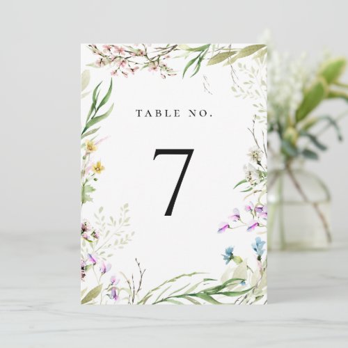 Elegant Wildflower Botanical Table Number
