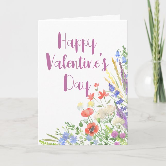 Elegant Wildflower Botanical Valentine Holiday Card (Front)