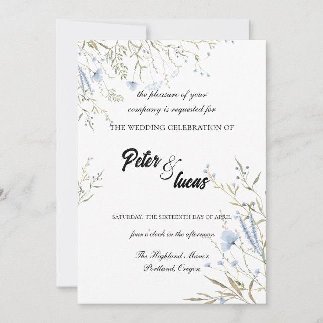 Elegant Wildflower Botanical Wedding Invitation (Front)