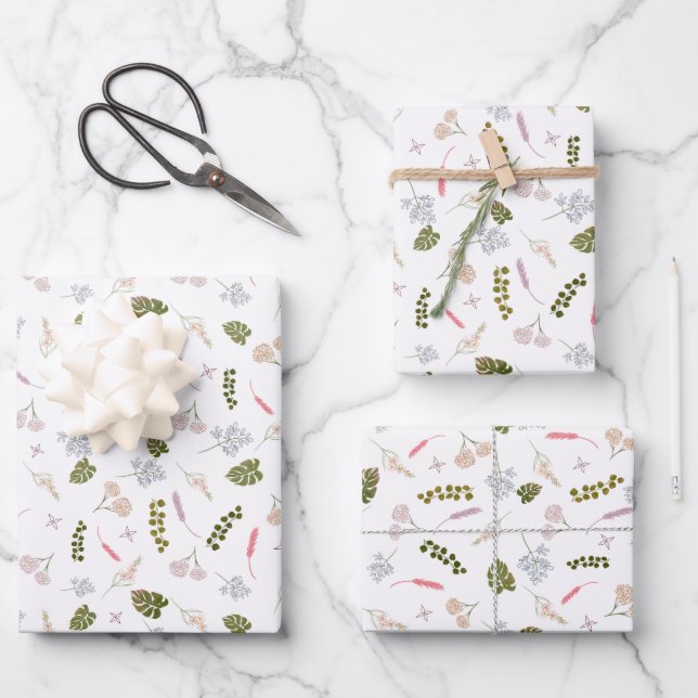 Elegant Wildflower Botanical Wrapping Paper Sheets (Front)