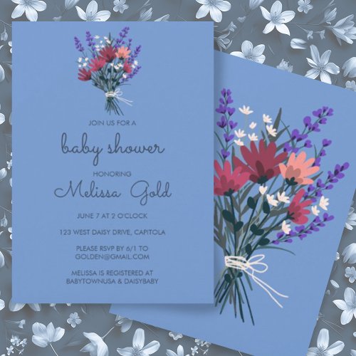 Elegant Wildflower Bouquet BABY SHOWER CUSTOM Luxe Invitation