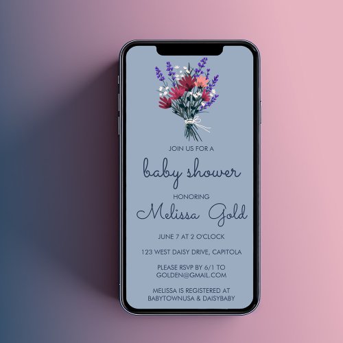 Elegant Wildflower Bouquet BABY SHOWER CUSTOM Luxe Invitation