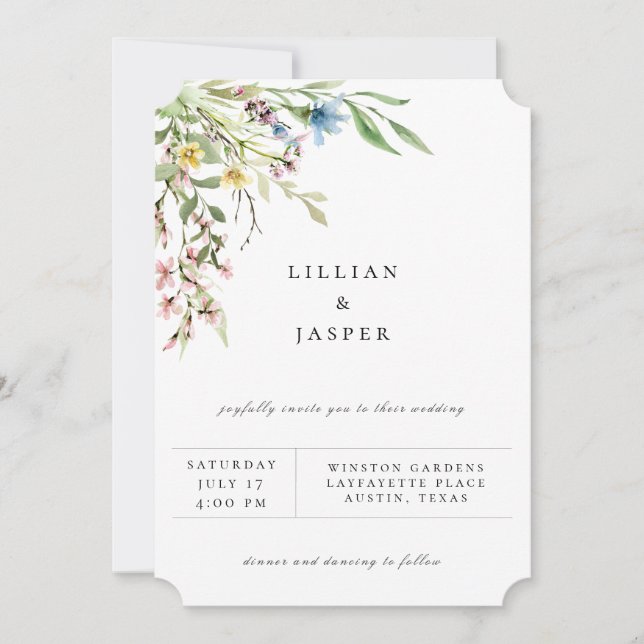 Elegant Wildflower Bouquet Wedding Invitation (Front)