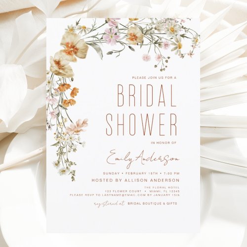 Elegant Wildflower Bridal Shower Boho Elegant Invitation