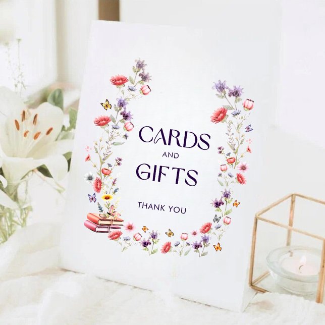 Elegant Wildflower Bridal Shower Cards and Gifts Pedestal Sign (Creator Uploaded)