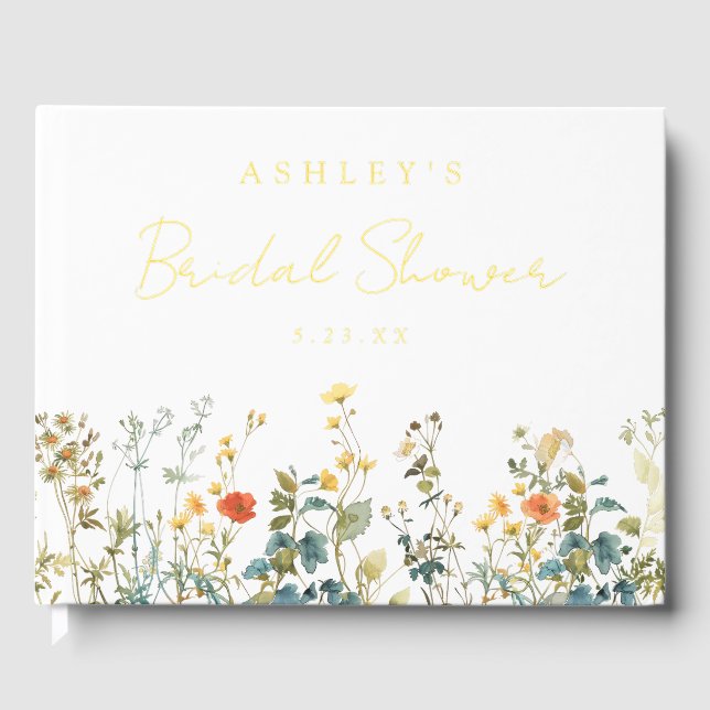 Elegant Wildflower Bridal Shower Foil Guest Book (Front)