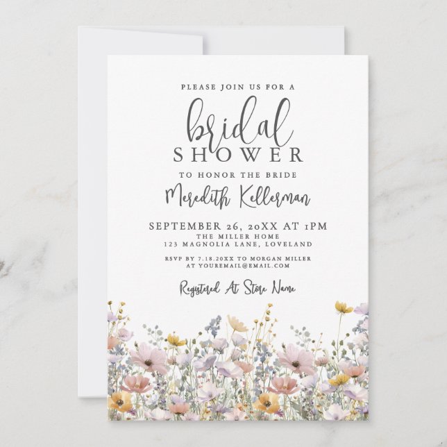 Elegant Wildflower Bridal Shower Invitation (Front)